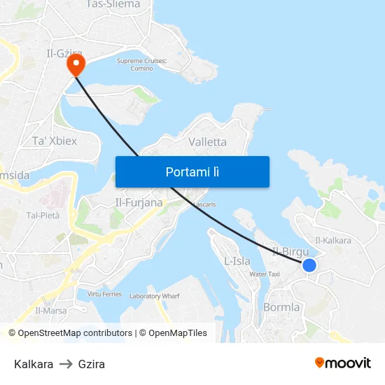 Kalkara to Gzira map