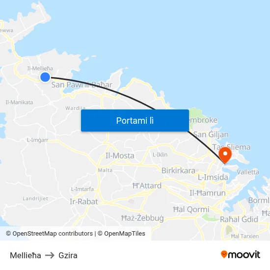 Mellieħa to Gzira map