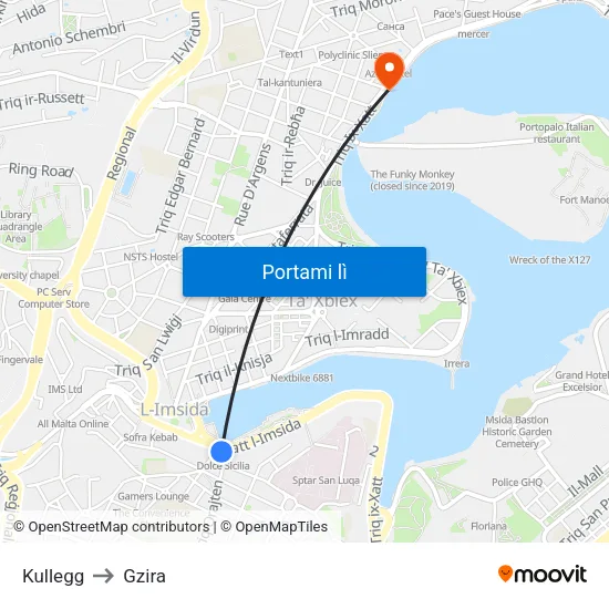 Kullegg to Gzira map