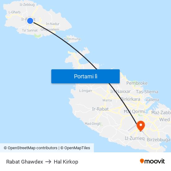 Rabat Ghawdex to Hal Kirkop map