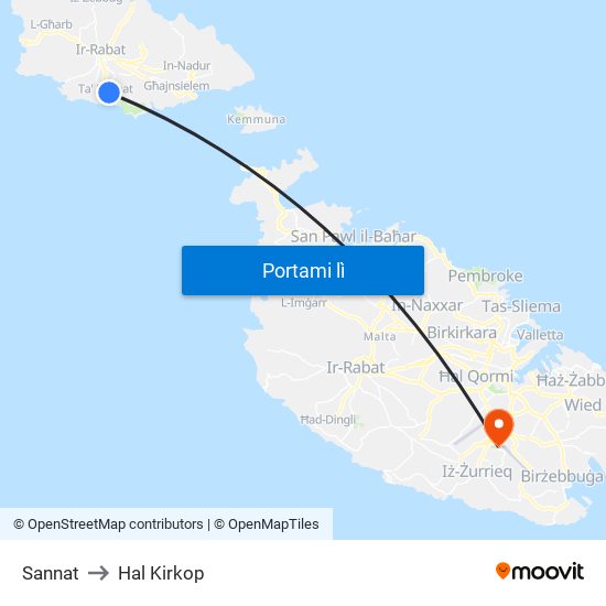 Sannat to Hal Kirkop map