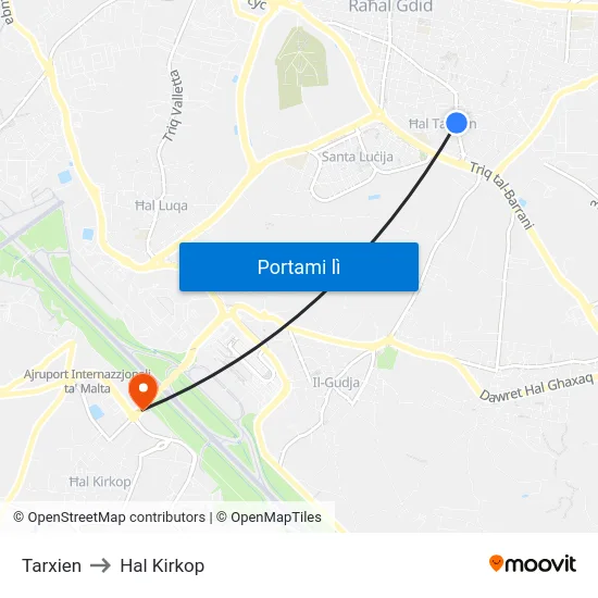 Tarxien to Hal Kirkop map