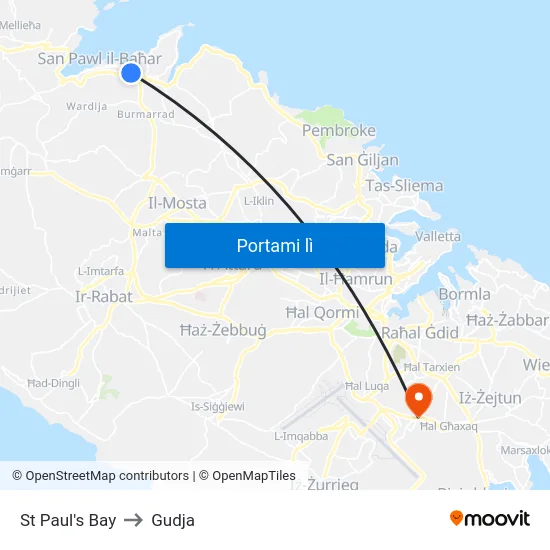 St Paul's Bay to Gudja map