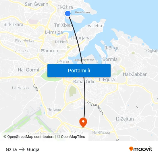 Gzira to Gudja map