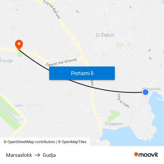 Marsaxlokk to Gudja map