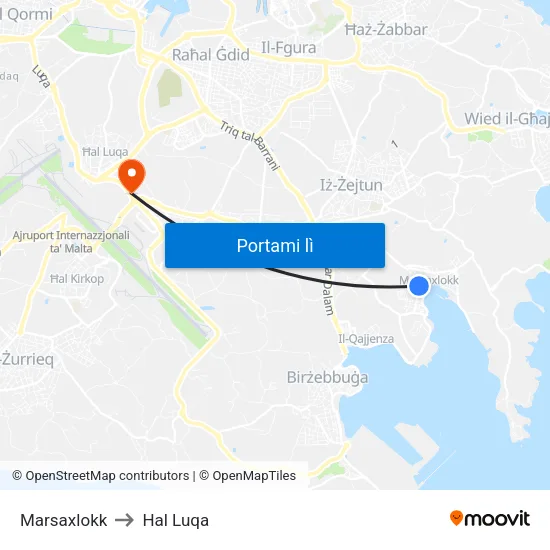 Marsaxlokk to Hal Luqa map