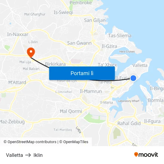 Valletta to Iklin map