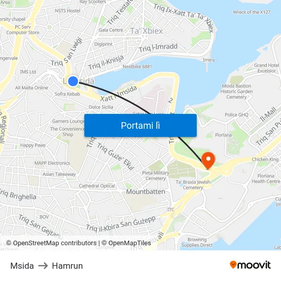 Msida to Hamrun map