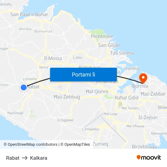 Rabat to Kalkara map