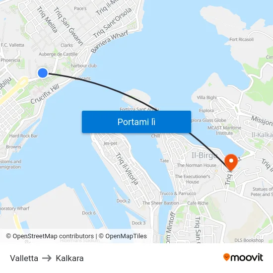 Valletta to Kalkara map