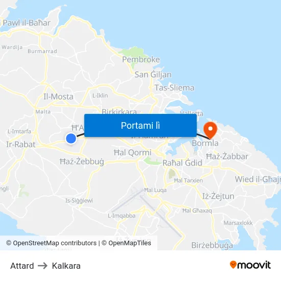 Attard to Kalkara map