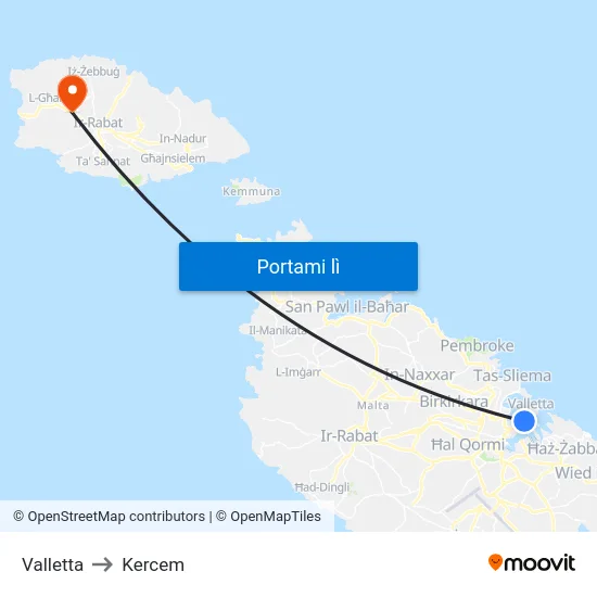 Valletta to Kercem map