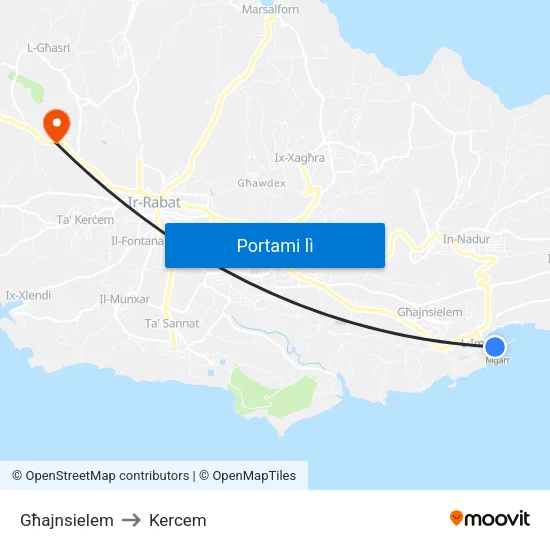 Għajnsielem to Kercem map