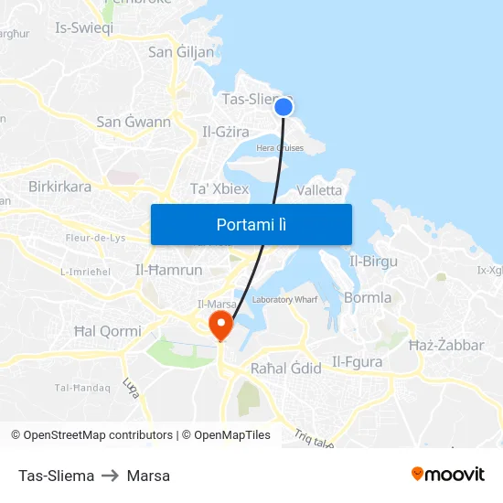 Tas-Sliema to Marsa map