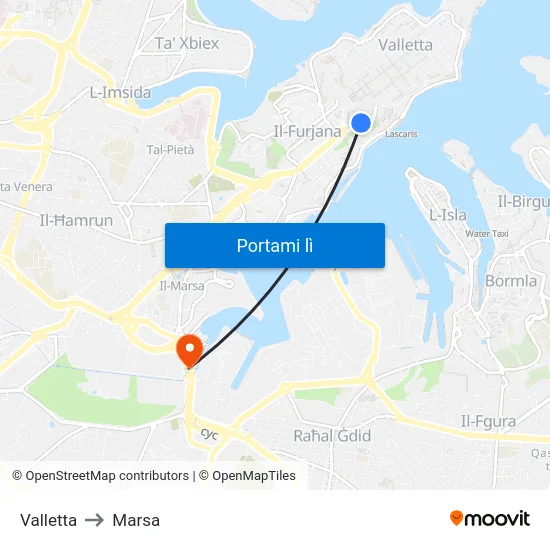 Valletta to Marsa map