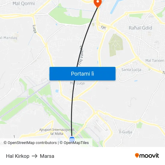 Hal Kirkop to Marsa map