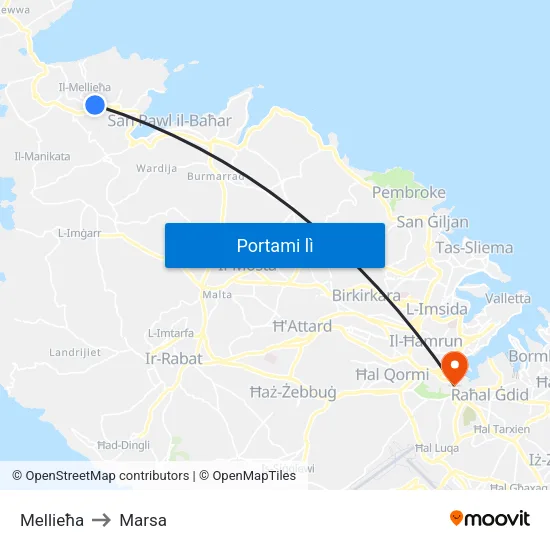 Mellieħa to Marsa map