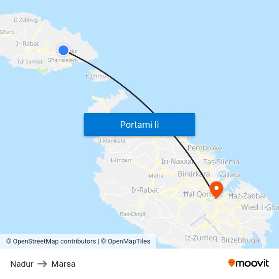 Nadur to Marsa map