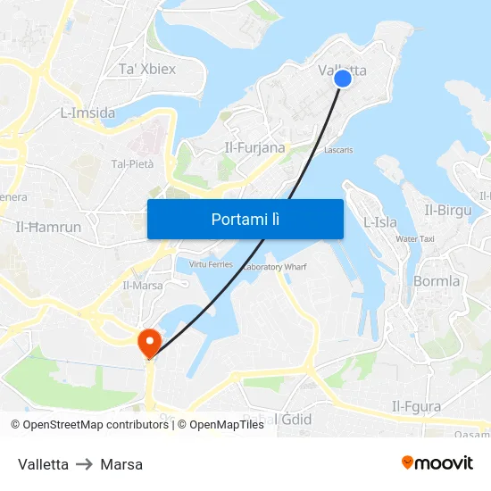 Valletta to Marsa map