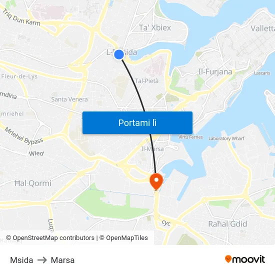 Msida to Marsa map