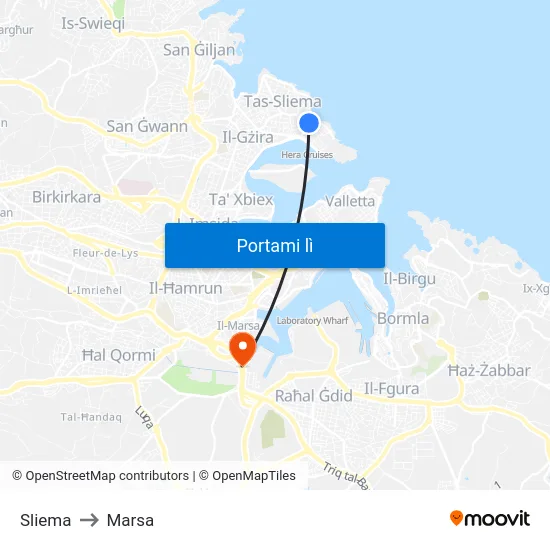 Sliema to Marsa map