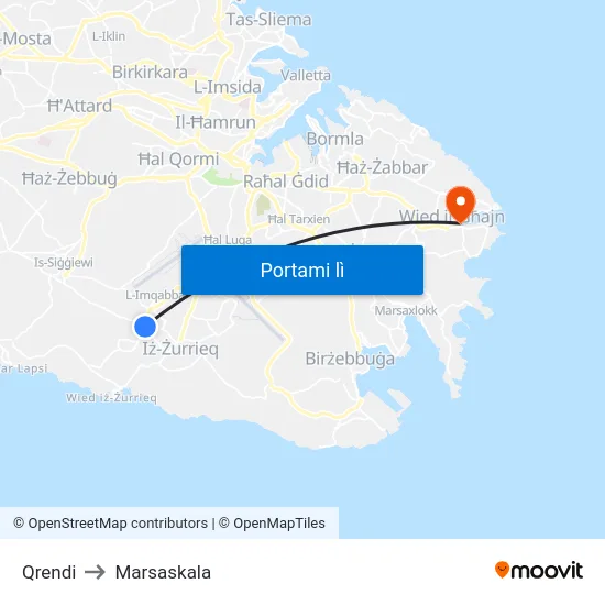 Qrendi to Marsaskala map