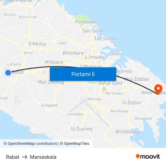 Rabat to Marsaskala map