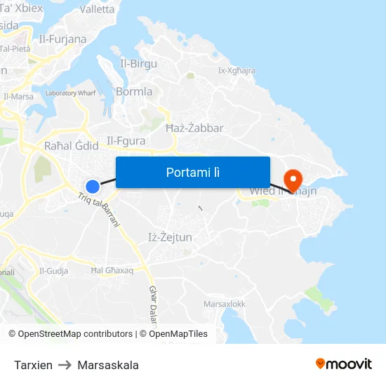 Tarxien to Marsaskala map