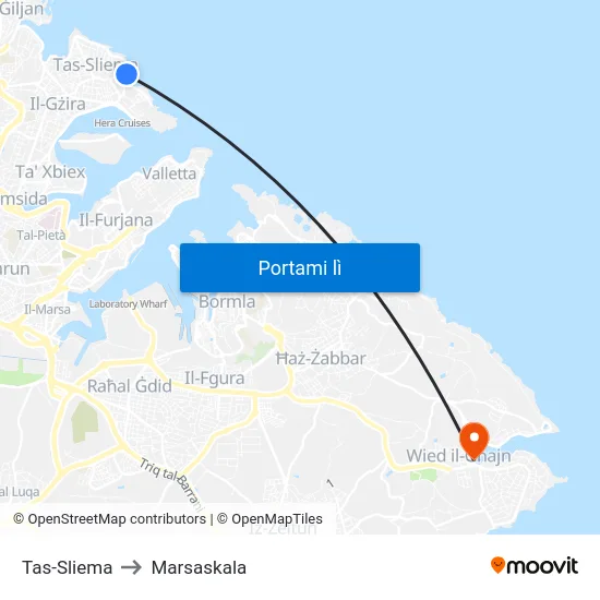 Tas-Sliema to Marsaskala map