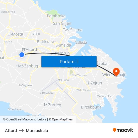 Attard to Marsaskala map