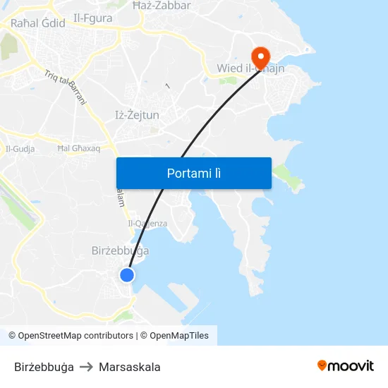 Birżebbuġa to Marsaskala map