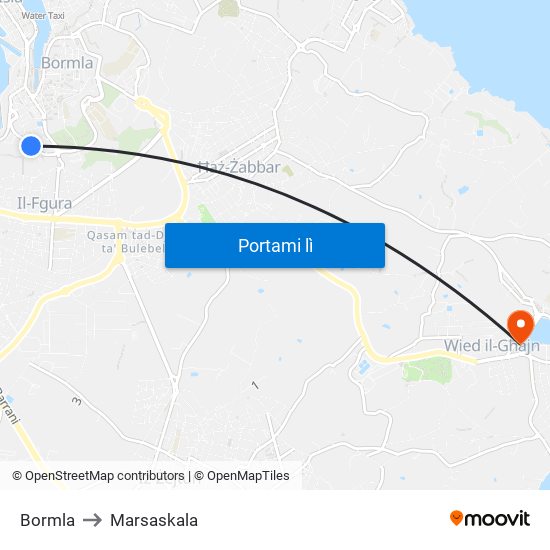 Bormla to Marsaskala map
