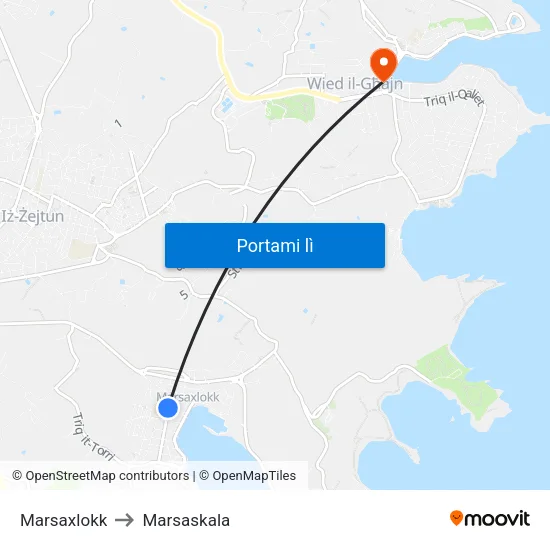 Marsaxlokk to Marsaskala map