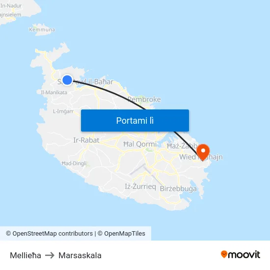 Mellieħa to Marsaskala map