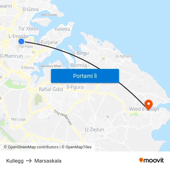 Kullegg to Marsaskala map