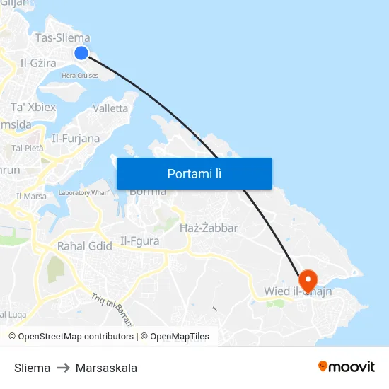 Sliema to Marsaskala map