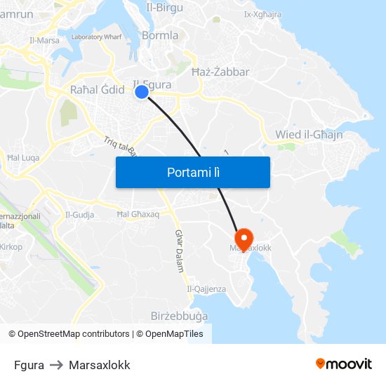 Fgura to Marsaxlokk map