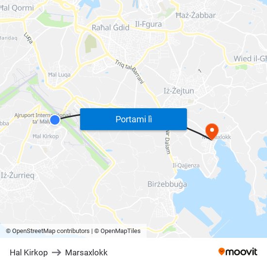 Hal Kirkop to Marsaxlokk map