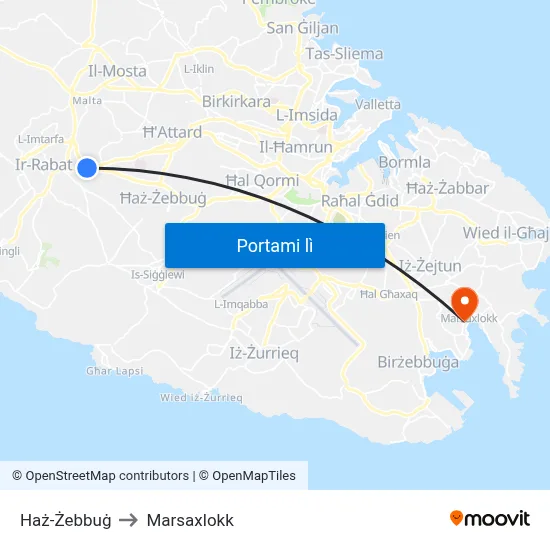Haż-Żebbuġ to Marsaxlokk map
