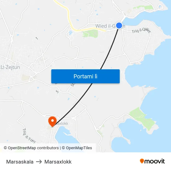 Marsaskala to Marsaxlokk map