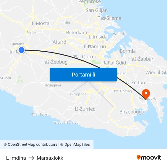 L-Imdina to Marsaxlokk map