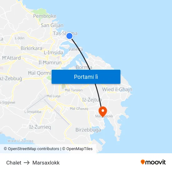 Chalet to Marsaxlokk map