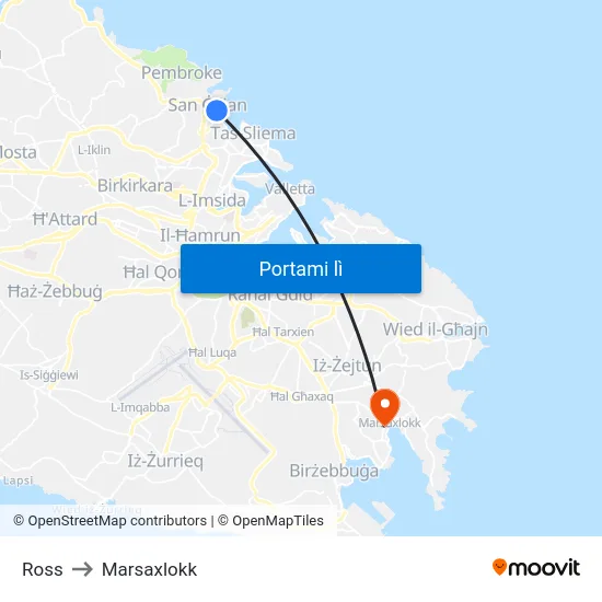 Ross to Marsaxlokk map