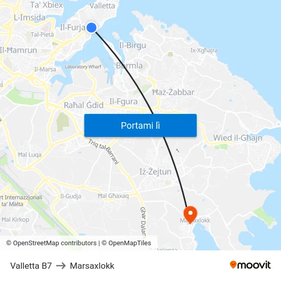 Valletta B7 to Marsaxlokk map