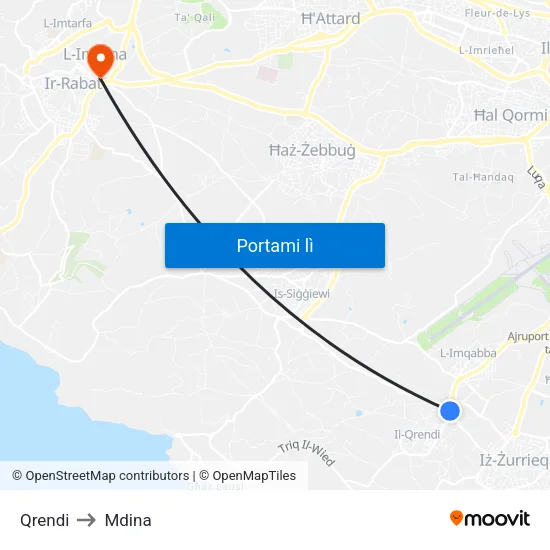 Qrendi to Mdina map