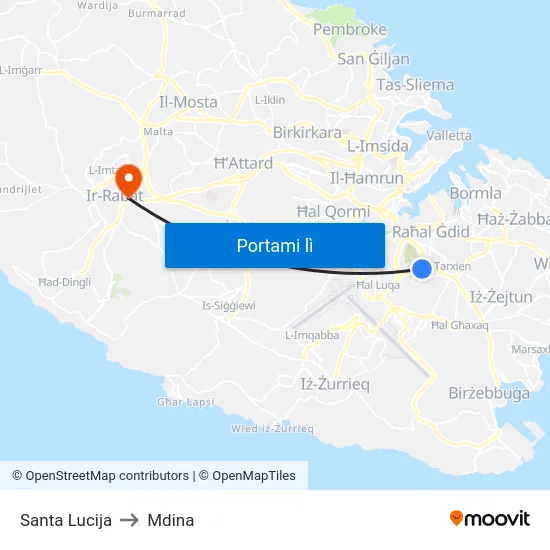 Santa Lucija to Mdina map