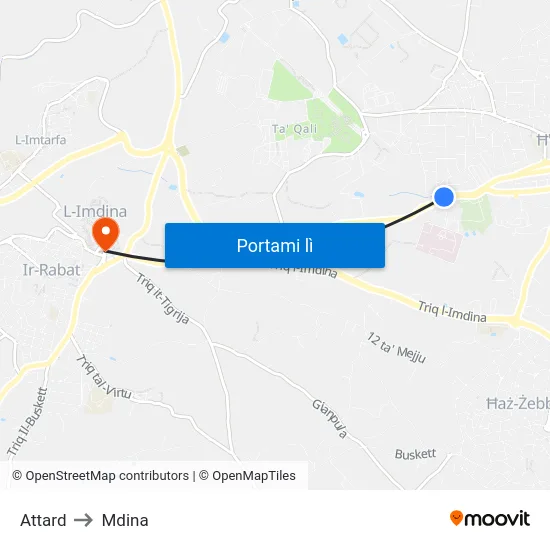 Attard to Mdina map