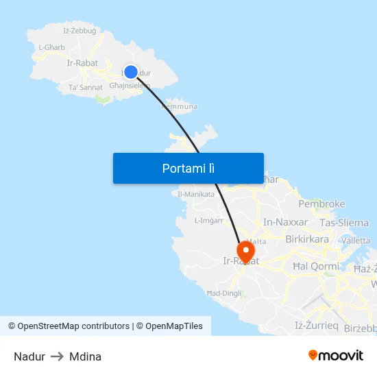Nadur to Mdina map