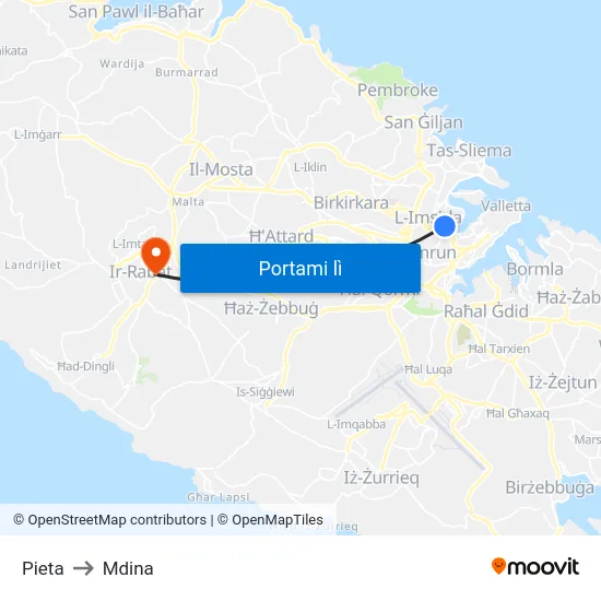 Pieta to Mdina map