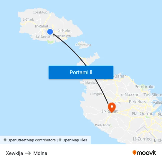 Xewkija to Mdina map
